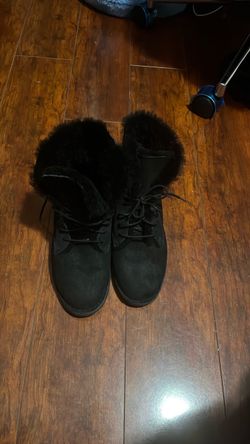Black Faux Fur Lace-Up Winter Boots Ugg
