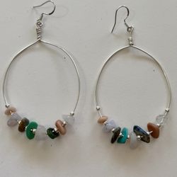 Agate, Fluorite Sterling Silver Hoop Earrings
