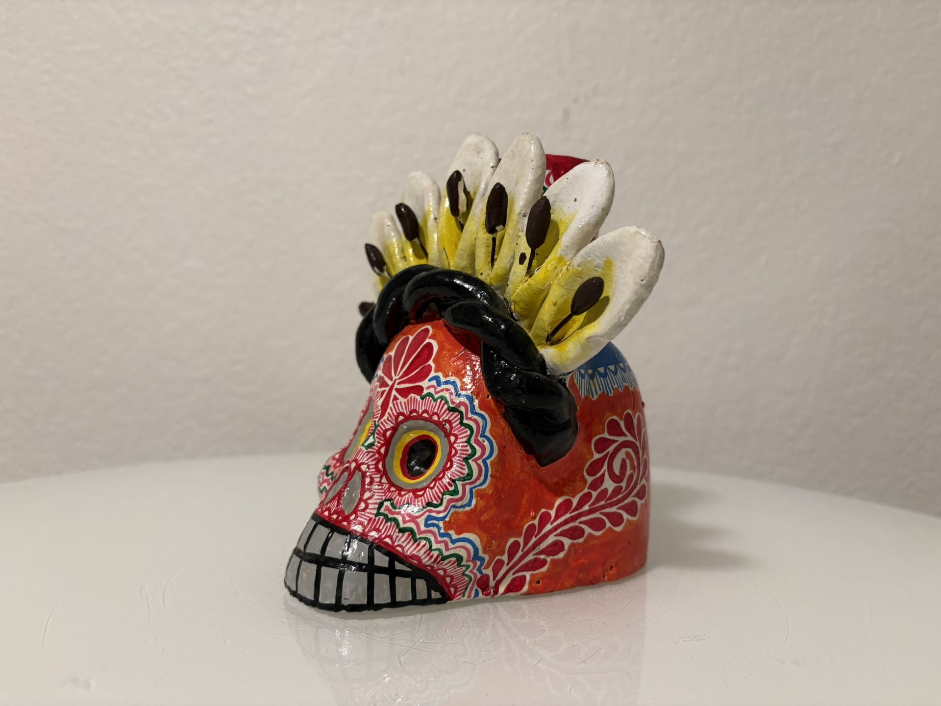 Mexican Pottery  Day of the Dead Candle Holder Signed