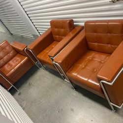 Cognac Leather Reception Lounge Chairs
