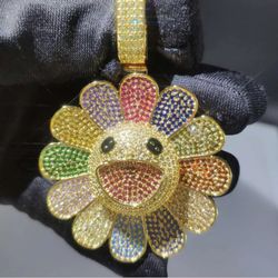18K Gold Takashi Murakami Spinning Flower Diamond Iced Out Necklaces