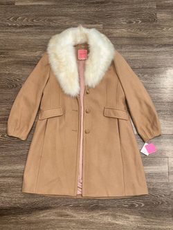 kate spade new york Camel Cream Fur Trim Long Wool Overcoat XL K21766-ND