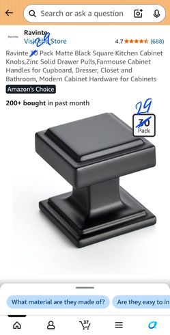 29pcs Matte Black square kitchen and drawers knobs