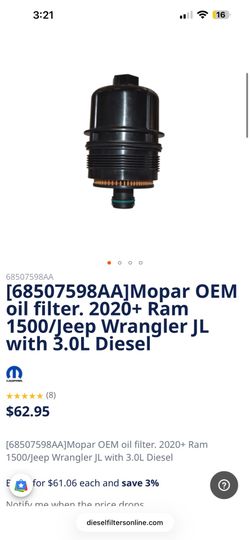 Nitoyo Oil filter 20-2021 Ram 1500 DT