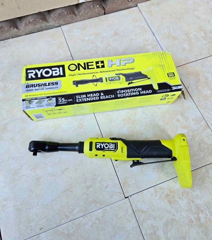 RYOBI 18V HP Brushless 3/8in Extended Reach Ratchet with rotating head (Tool-Only)