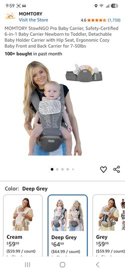 MOMTORY StowNGO Pro Baby Carrier, Safety-Certified 6-in-1 Baby Carrier Newborn to Toddler, Detachable Baby Holder Carrier with Hip Seat, Ergonomic Coz