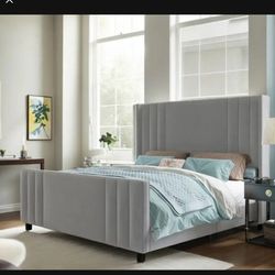 KING UPHOLSTERY PLATFORM BED NEW IN BOX 