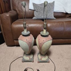 Pair of Savant Distressed Urn Table Lamps 