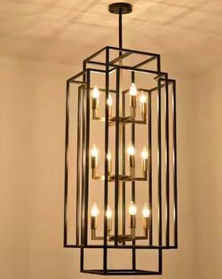 12-Light Modern Black Antique Gold Lantern Tiered Chandelier (pickup in Tucson or Scottsdale area)