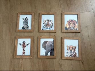 Safari Animals Nursery Wall Art Decor (Set of 6, Framed)