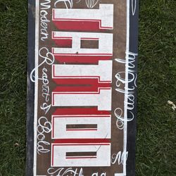🎨 Vintage Hand-Painted Tattoo Sign – 48” x 24” – Bold & Decorative