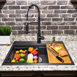 AKDY 33” Matte Black Kitchen Sink with Faucet