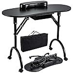 Joligrace Professional Foldable & Portable Manicure Table Nail Technician Desk Workstation with Rolling Wheels Large Drawer Client Wrist Pad Free Carr