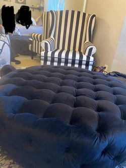 Striped Chair And Black Ottoman