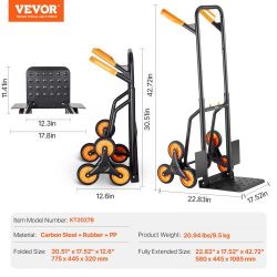 Stair Climbing Cart, 440 lbs Capacity Stair Climber Hand Truck and Dolly, Heavy-Duty Folding Trolley Cart with Dual Handle, 6 Wheels & 2 Elastic Ropes