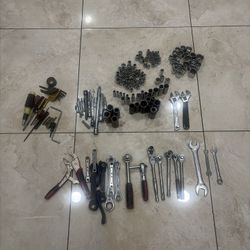 Large Mixed Mechanic's Hand Tool Lot – Ratchets, Sockets, Wrenches, & Drivers