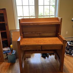 Wooden Desk With Built In Lamp And Two Drawers
