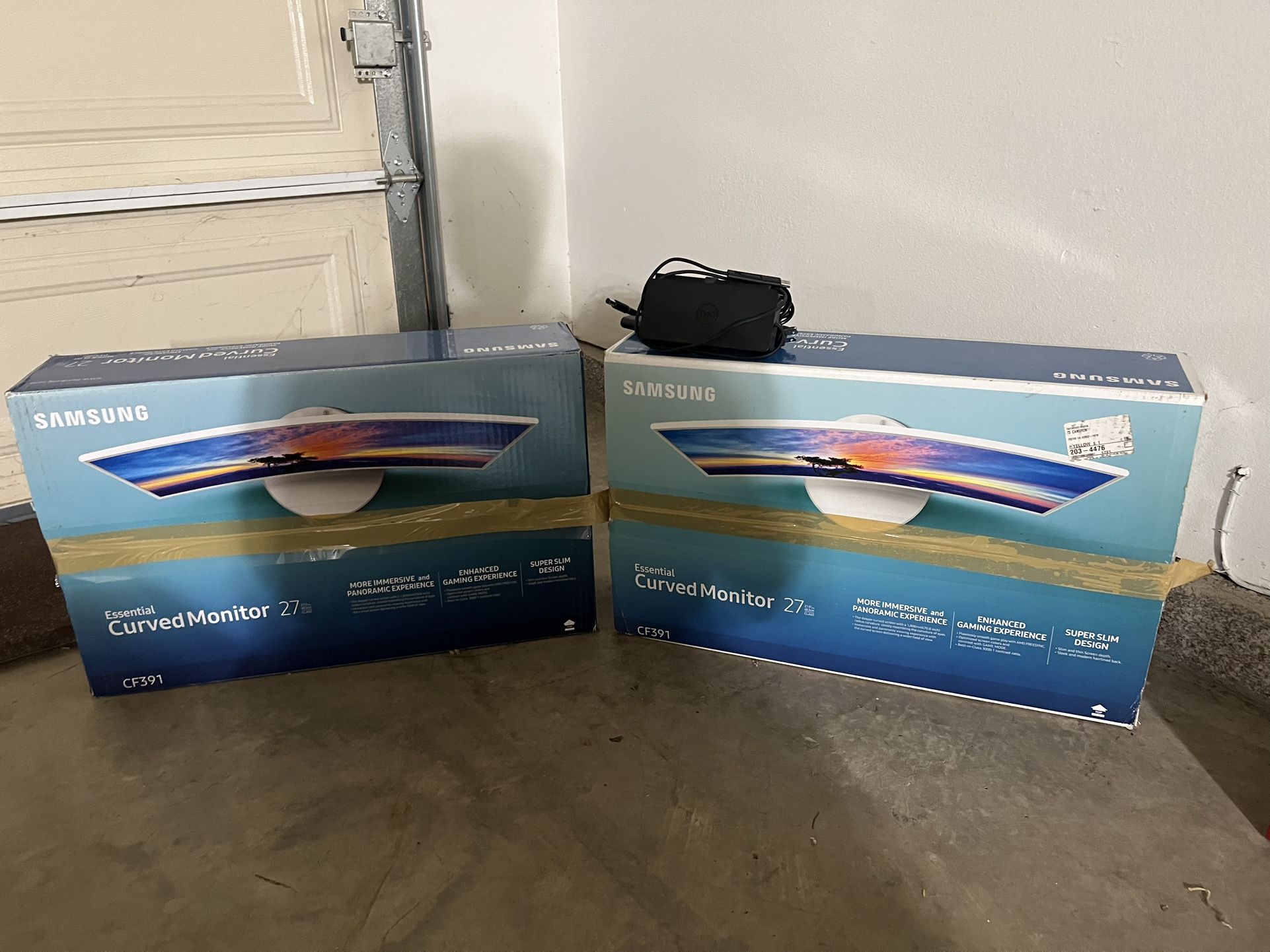 (2) Samsung 27” Monitors With PC Hub Dual-Monitor Cables And Adapters