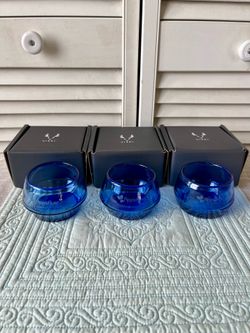 Viski Handmade Mexico Cobalt Blue Rocks Glass 3-Set AppsFlyer Promo New In Box