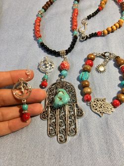 Beautiful Handmade Hamza hand Om jewelry set!