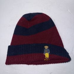  Polo Ralph Lauren Men’s Rugby Stripped BEAR Knit Beanie Hat Wine, One Size 