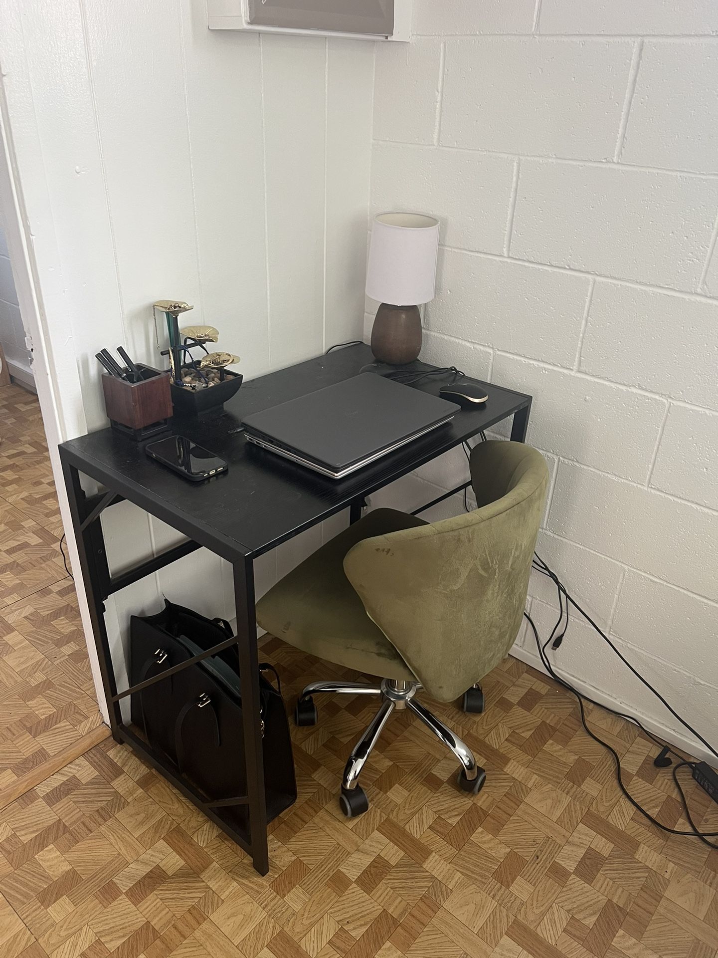 Desk & Velvet Swivel Chair