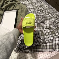 Versace Mens Neon Green Palazzo Medusa Logo Slides Sandals Size 42 AUTHENTIC