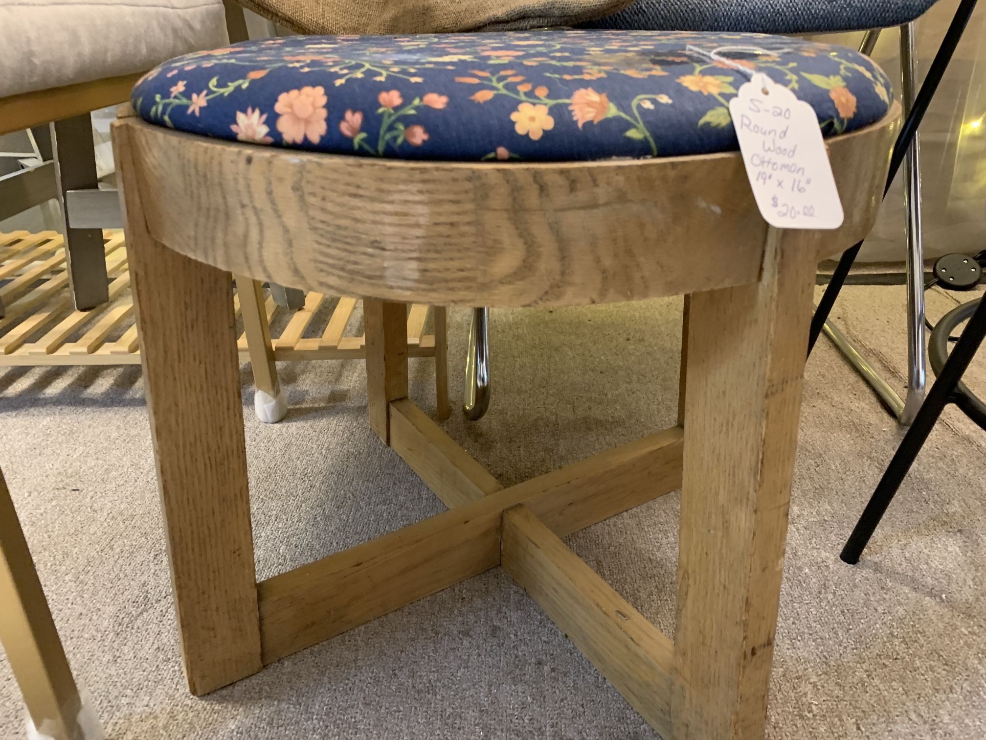 Solid Wood Stool Ottoman.  19” x 16”