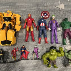 DC Marvel Figures.  Transformer, Iron Man, Captain America, Joker, Incredible Hulk
