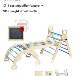 BlueWood Pikler Triangle Set, 7-in-1 Foldable Wooden Toddler Climbing Toys Indoor Playground Jungle Gym Montessori Philosophy Climber for 2-6 Years
