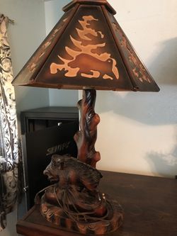 Antique wood carved lamp