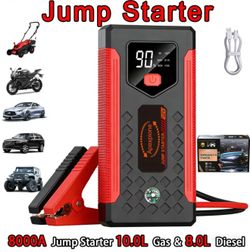 Portable car battery starter, with 8000A 12V ultra-safe lithium battery starter pack, starter cables suitable for all gasoline engines, dual USB power