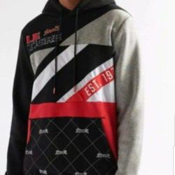 LE TIGRE LEIGHTON BLACK & RED STRIPE LE TIGRE LOGO MEN'S THICK WARM HOODIE SWEATER SIZE MEDIUM BLACK STANDARD FIT BRAND NEW WITH TAGS .