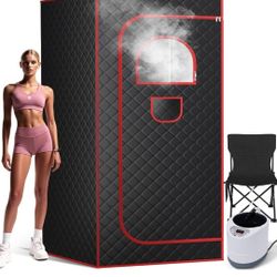 Full Body Home Spa with 1200W 3L Steamer with Folding Chair Remote Control (Black)