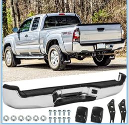 Rear Steel Step Bumper Assembly for 2005-2015 Toyota Tacoma (2nd Gen) Chrome Back Bumper Replacement for TO1103113,with Pads Brackets and License Plat