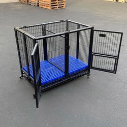 (Brand New) $160 Heavy-Duty Dog Cage Crate 37x25x33” Double-Door Folding Kennel w/ Divider, Tray, Wheels