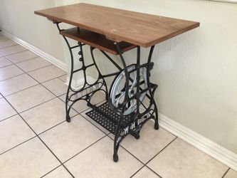 Antique White USA treadle base made into TV stand or small table (36”x 14.5” top, 30” tall) pre 1915