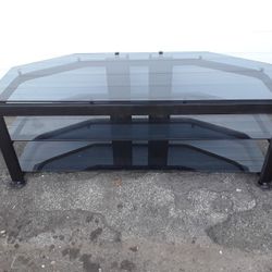 3 Shelf TV Stand Black Glass and Steel 58 1/2" X 24 1/2" Made by Bush Industrial Like New. 