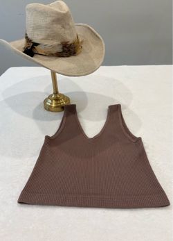 By Together Brown Ribbed Cropped Tank Top Boutique Boho Western Size S