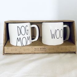 Rae Dunn Set Up Two Box Coffee Mugs, “Dog Mom” And “Woof”