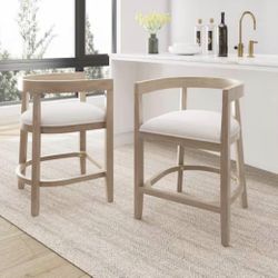 CHRISTOPHER KNIGHT HOME Timel 25.6 in. Light Ash Counter Stool with Beige Frabic Seat SET OF 2