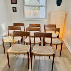 MCM Danish Teak Niels Otto Moller Model 77 Handwoven Chairs Set of Eight