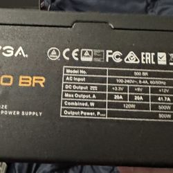 EVGA 500 BR 80 PLUS BRONZE 500 WATT ATX POWER SUPPLY 100-BR-0500; Tested