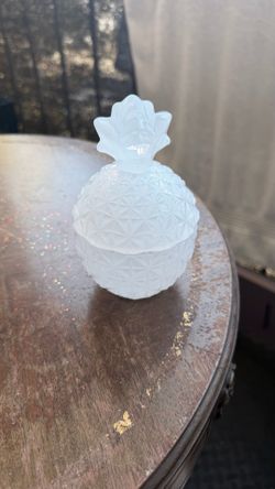 Vintage White Milk Glass Pineapple Trinket Dish with Lid