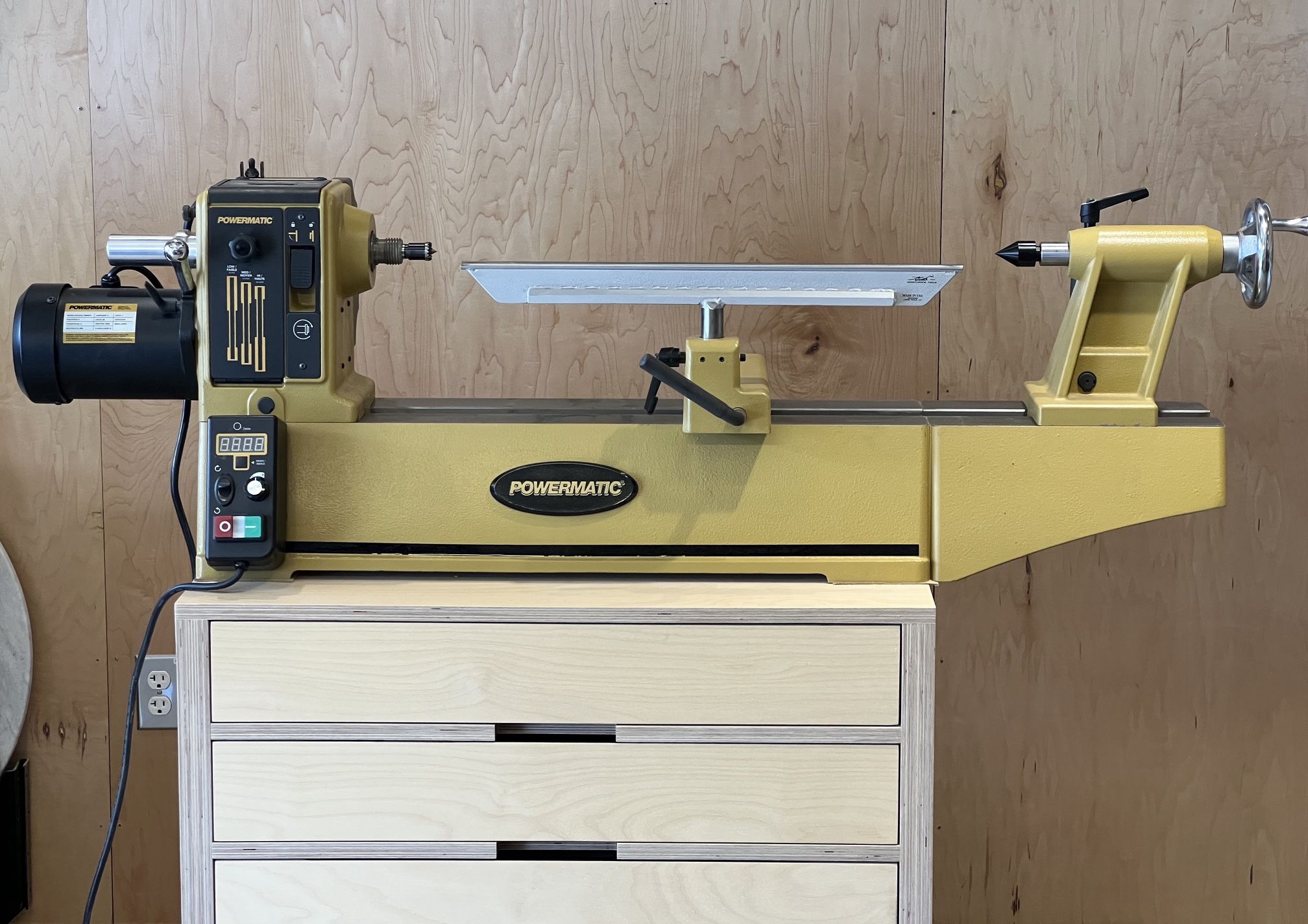 Powermatic PM2014 Lathe w/ 13" Extension on Rolling Cabinet and Accessories