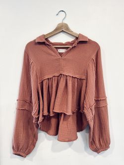 Altar’d State Emmeline Blush Pink Boho Drop Sleeve Peplum Puff Sleeve Top Size S