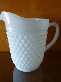 White Milk Glass Hobnail PITCHER Vintage