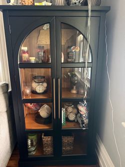Black Arched Glass Door Display Cabinet