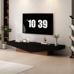 TV Stand with 2 Drawers, Modern TV Console Table Media Console Table with Hidden Handles, Contemporary Media Console for Living Room, No Handle, Black