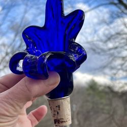 Bombay 4.5” Colbolt BlueFlower Blown Glass Wine Bottle Stopper, Barware